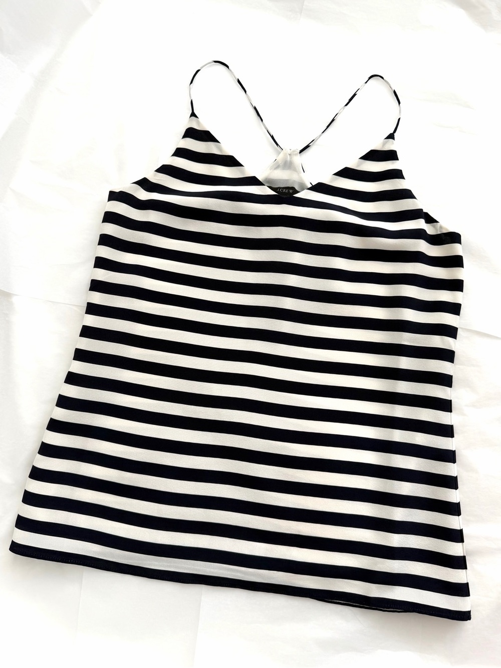 J. Crew Silk Black and White Striped Racerback Spaghetti Strap Camisole 00P